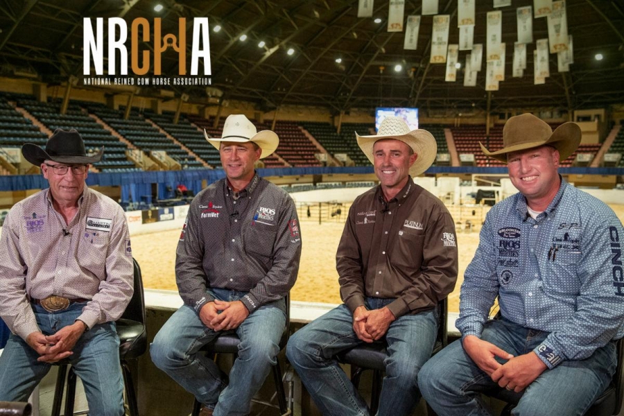 Jake Telford, second from right, is the most recent NRCHA rider to achieve the $2 Million Dollar Rider earnings mark. 
