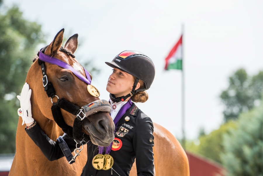 Gold medal winners Lucie-Anouk BAUMGÜRTEL (GER) riding ZINQ NASDAQ at the FEI Dressage European Championships 2020 - Ponies Freestyle - Pilisjàszfalu (HUN)