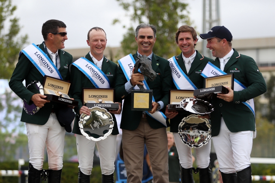 Team Ireland (IRL) during the medal ceremony for the Longines FEI Jumping Nations Cup™ Final – Final Competition, Barcelona (ESP)
