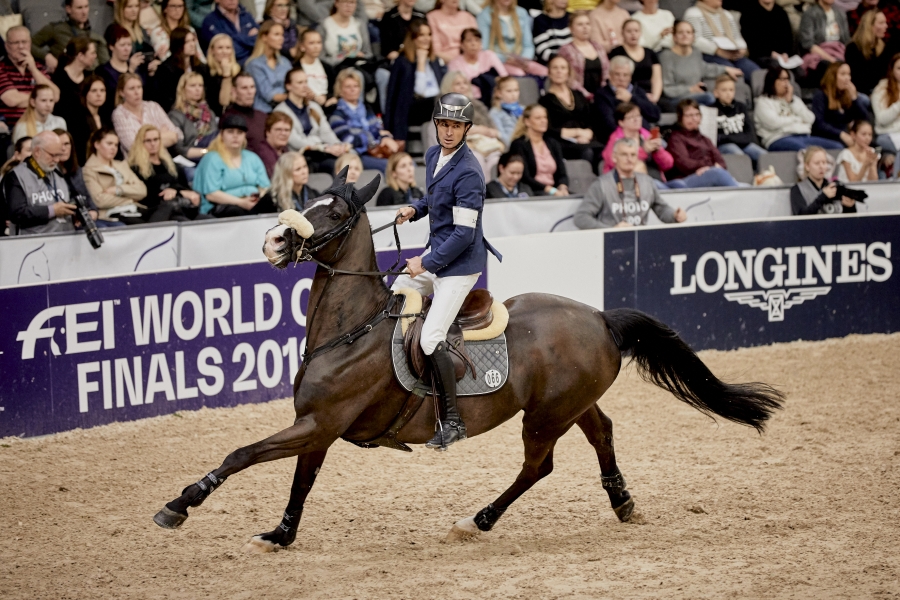 Steve Guerdat (SUI) on Alamo, winner of the Longines FEI Jumping World Cup in Gothenburg (SWE). Photo by ©FEI/Liz Gregg